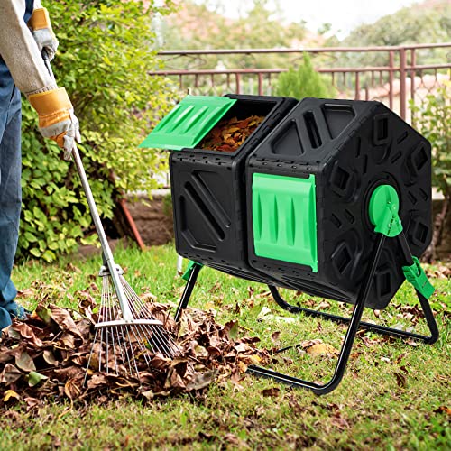 IRONMAX 34.5 Gallon Outdoor Dual Chamber Compost Tumbler