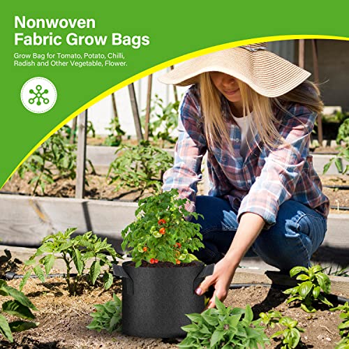 HealSmart 6-Pack 5 Gallon Nonwoven Grow Bags, Aeration Fabric Pots with Handles, Suitable for Garden Fruits, Vegetables and Flowers, Black - color: Black, 6 Pack, size: 5 Gallon