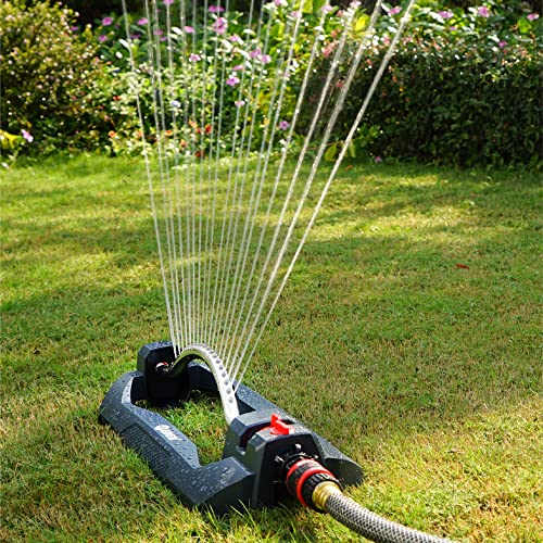 Eden 94106 Turbo Oscillating Sprinkler, Covers Up to 4,000 sq. ft., 18 Precision Nozzles, Weighted Base, Adjustable Range, Flow Control Knob, Quick Connect Bundle, Black, Silver, Red - size: Covers up to 4,000 sq. ft., style: Range and Flow Control