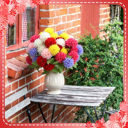 XunYee 12 Pcs Fall Artificial Flowers for Outdoor Faux Mums,Vivid Color - color: Vivid