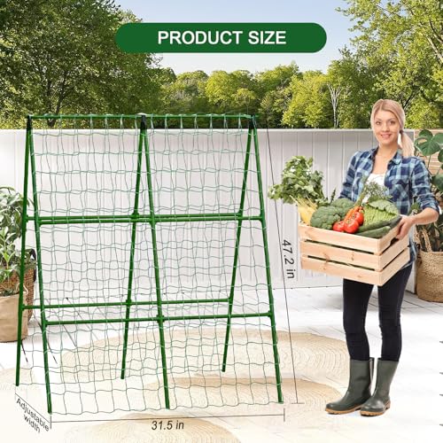 2PCS 33"x47" A-Frame Cucumber Trellis, Metal Plant Support with Net - size: 33"x47"-2pcs