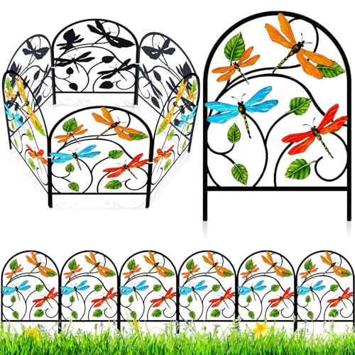 Yaocom 6 Pack Dragonfly Garden Fence 16.5" H x 11.8" W Metal Border - style: Dragonfly