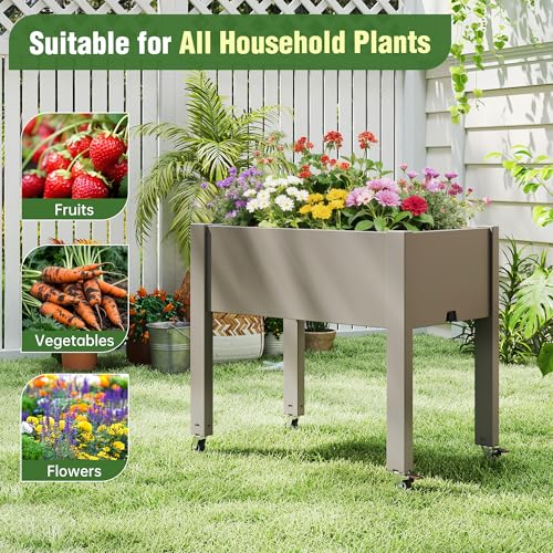 Elevated Raised Garden Bed with Wheels,Planter Box,Gray-26.3" h - color: Gray, size: 26.3"h