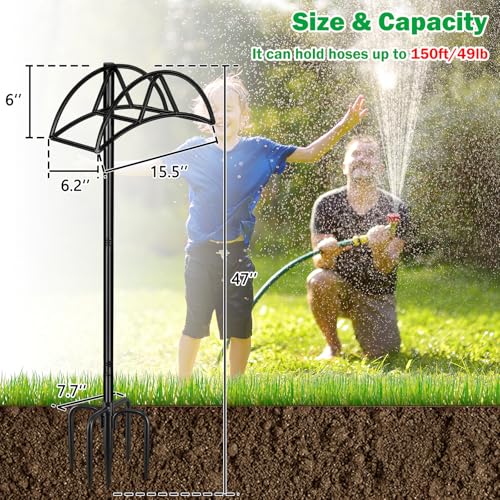 Gtongoko Garden Hose Holder for Outside 47" Heavy Duty Freestanding Water Hose Holder with 5 Stable Spikes Metal Hose Stand Holds Up to 150FT Hose & 49LB Detachable Hose Storage for Yard Lawn Patio - size: 47 Inch