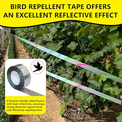 Bird Scare Reflective Tape, 295 Feet (2 Rolls), Double-Sided Reflective, for Repelling Sparrows and Woodpeckers, Suitable for Outdoor Use in Homes, Gardens, Farms, Orchards,Outdoor - size: 295 Ft*2