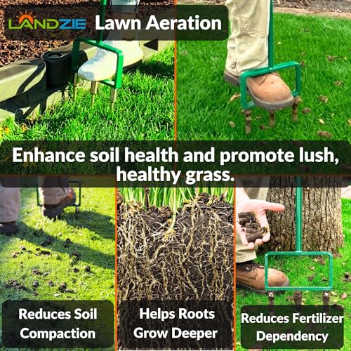 Landzie - Lawn Aerator Tool 42" Set, Hollow & Spike Tines - size: Hollow + Spike Tine Aerator