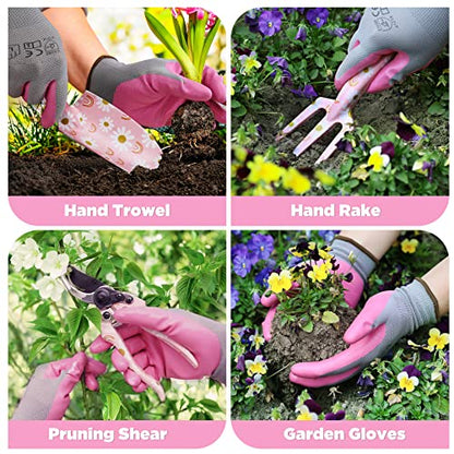 WORKPRO 5PCS Gardening Tools, Aluminum Heavy Duty Garden Tool Set with Bag - style: Pink with bag