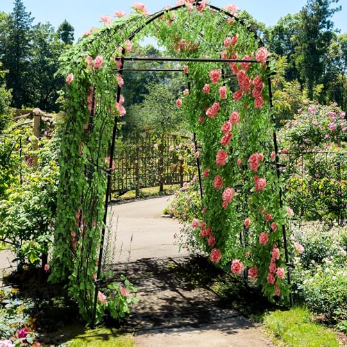 AGTEK 87" H×65" W Metal Garden Arch Trellis with Nylon Netting, 60LBS Load, Adjustable Width for Climbing Plants - size: 65"W x 87"H