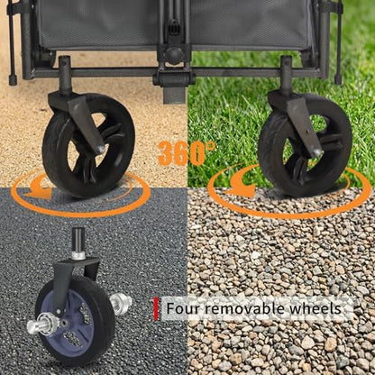 TMZ Collapsible Wagon with 2 Foldable Seats, Folding Cart with Removable Canopy, Heavy Duty Wagon 265LBS Load Capacity for Camping Garden Shopping (Grey) - color: Gray
