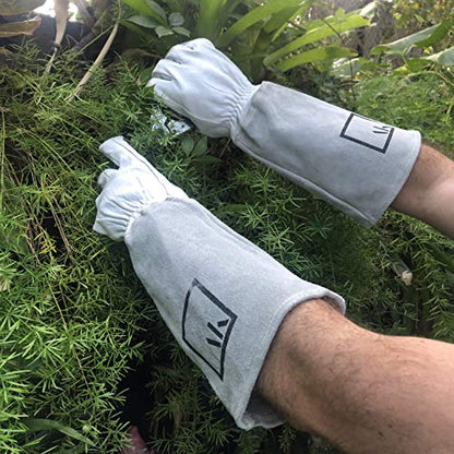 ArtAK Rose Gardening Gloves, White, Large, Leather, Cut Proof, Water Resistant, Reusable, 16 inches Long, 7.75 inches Wide, 1.25 inches High - size: Large White
