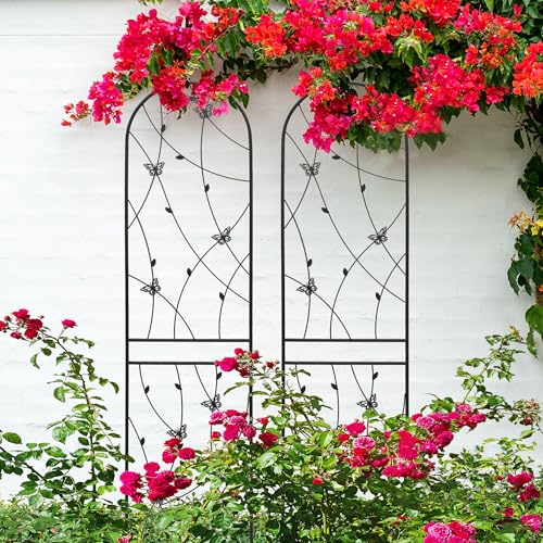 Garden Trellis for Climbing Plants Outdoor, 2-Pack 86" Metal Rustproof - color: Butterfly1-2pacs-Black, size: 86×19.7"