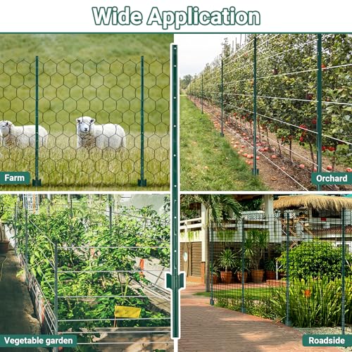 Metal Fence Posts - 10 Pack, 4.8 FT Green Heavy Duty U Posts - color: Green, size: 4.8FT-10Pack