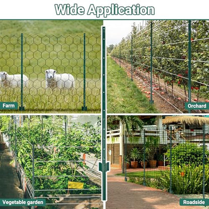 Metal Fence Posts - 10 Pack, 4.8 FT Green Heavy Duty U Posts - color: Green, size: 4.8FT-10Pack