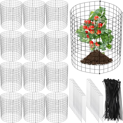 Zubebe 24 Sets Wire Plant Protector from Animals 14" H x 12.8" D Metal Mesh Plant Cage Sturdy Garden Bunny Barricades Chicken Wire Cloche for Vegetables with Ground Stakes and Nylon Ties
