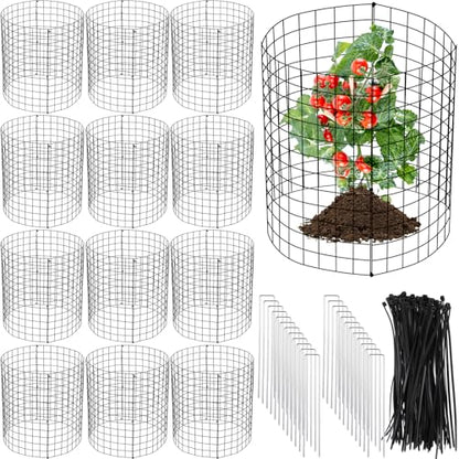 Zubebe 24 Sets Wire Plant Protector from Animals 14" H x 12.8" D Metal Mesh Plant Cage Sturdy Garden Bunny Barricades Chicken Wire Cloche for Vegetables with Ground Stakes and Nylon Ties