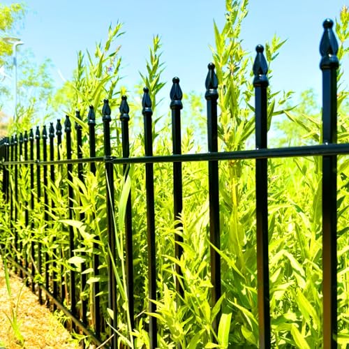 Thealyn 42" H x 12.5 Ft Metal Garden Fence with Gate, 5 Panels - color: Black, size: 42″ H x 12.5 ft (4 Panels + 1 Gate)