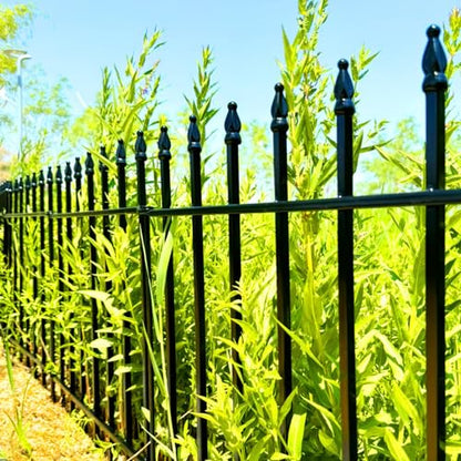 Thealyn 42" H x 12.5 Ft Metal Garden Fence with Gate, 5 Panels - color: Black, size: 42″ H x 12.5 ft (4 Panels + 1 Gate)