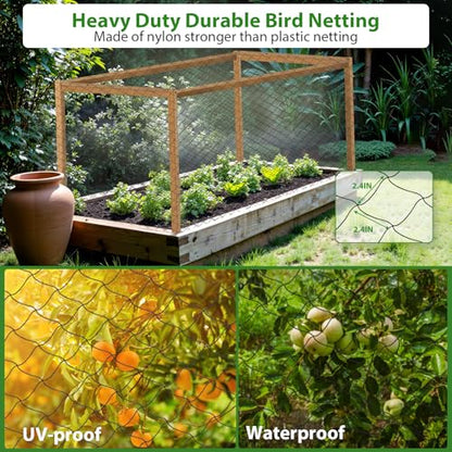 25 x 50 Ft Bird Netting with 2.4" Square Mesh Bird Net for Chicken Coop