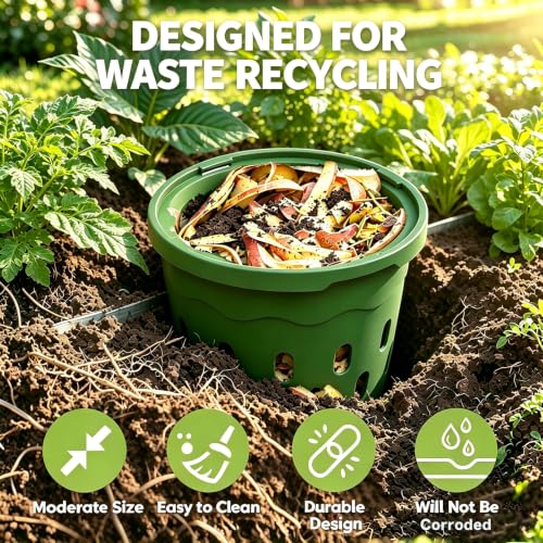 4-Pack Inground Worm Composter, 8L Underground Worm Farm with Aeration & Animal-Proof Lid, Food Waste Recycler for Garden Beds, Easy for Beginners, Green