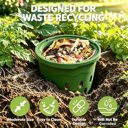 4-Pack Inground Worm Composter, 8L Underground Worm Farm with Aeration & Animal-Proof Lid, Food Waste Recycler for Garden Beds, Easy for Beginners, Green