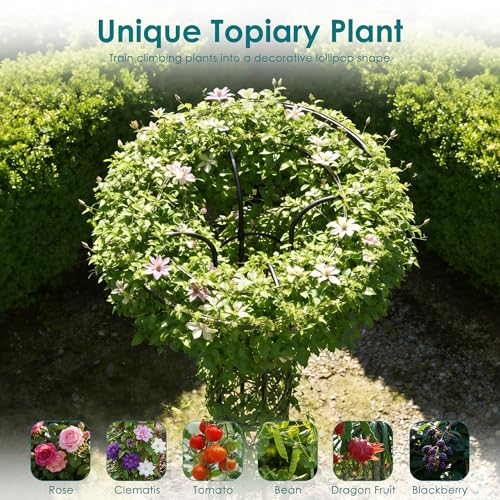 Umbrella Garden Trellis for Climbing Plants Outdoor, 68.9" Mushroom Top Trellis Stackable, Tall PE-coated Metal Obelisk Trellises for Potted Plants, Topiary Tower Vine Support for Rose, Bean, Clematis - size: Large - 68.9" Height