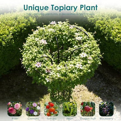 Umbrella Garden Trellis for Climbing Plants Outdoor, 68.9" Mushroom Top Trellis Stackable, Tall PE-coated Metal Obelisk Trellises for Potted Plants, Topiary Tower Vine Support for Rose, Bean, Clematis - size: Large - 68.9" Height