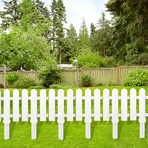 ELECLAND 12 Pieces Garden Fence with 12 Pieces Fence Insert White Plastic Fence Garden Picket Fence Edgings Lawn Flowerbeds Plant Borders Decorative Garden Yard