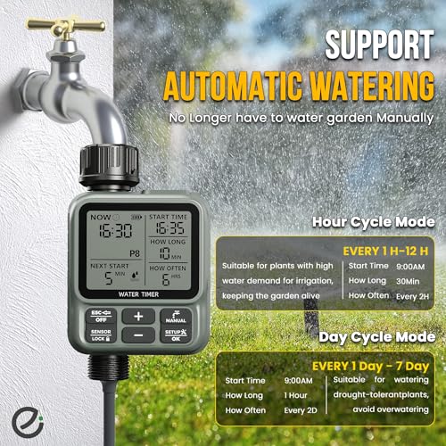 Egardenkart, Sprinkler Timer Outdoor - Water Timer for Garden Hose with Automatic, Manual, Rain Delay Mode | Large Display Water HoseTimer | Automatic Irrigation System for Garden, Lawns, Backyards