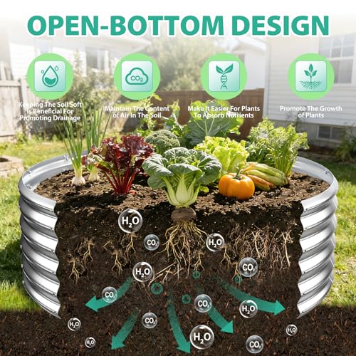 YSEJOMP 17" Tall 48" Diameter Round Raised Garden Bed Kits Outdoor Silver - color: Silver, size: 48 Dia X 16.5 inches