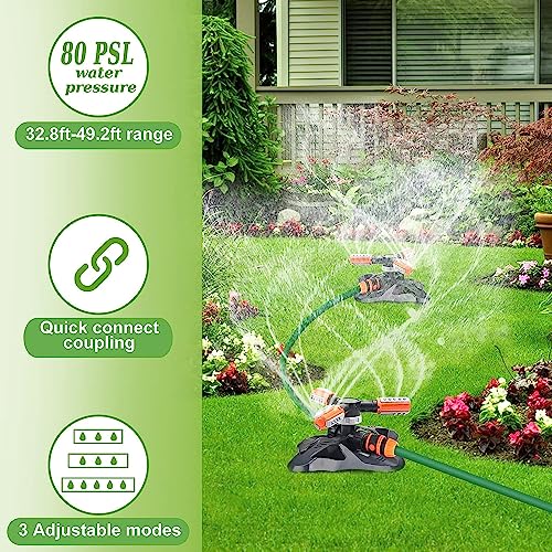 Garden Sprinkler,Upgrade Lawn Sprinklers Automatic 360 Degree Rotating Irrigation Grass Water Sprayer System,Garden Hose Sprinkler for Yard/Built in 36 Units Angle Spray Nozzles(Orange)-1Pack - color: Orange
