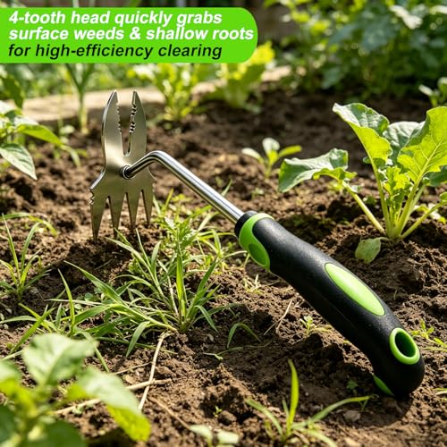 NICENINE Weed Puller Tool, 2-in-1 Bionic Jaw Garden Weeder, 14 Inch Stainless Steel Hand Held Root Removal Tool for Vegetable Gardening and Backyard Farm Planting