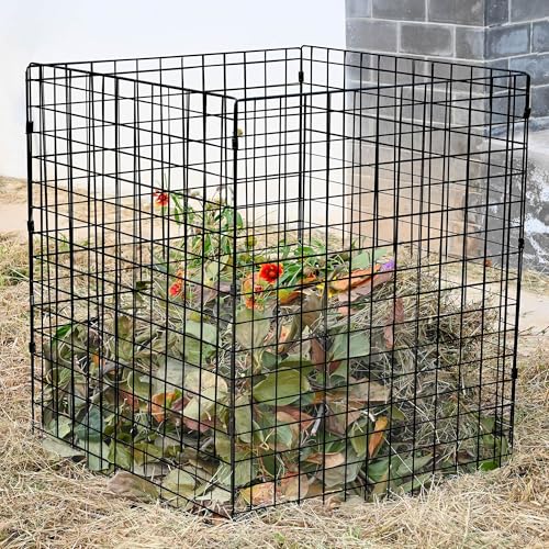 Large Compost Bin Outdoor, Square Mesh Garden Wire Compost Bin for Stacking Leaves and Yard Waste Black 36X36X28 Inches - color: Black
