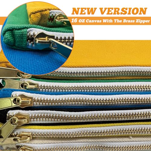 Canvas Tool Bag Zipper Pouch, 8 Pack 12.5 x 7-Inch - color: Orange, Yellow, Gray, Blue, Green, White, Black & Brown