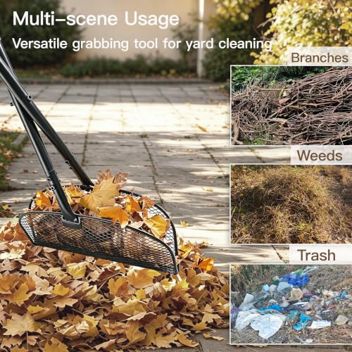 Leaf Grabber Rake with Ergonomic Angled Handle Long Handle Leaf Picker Upper Lightweight Metal Leaf Collector Reacher Grabber Tool for Yard Cleanup No Bending Over Lawn Garden