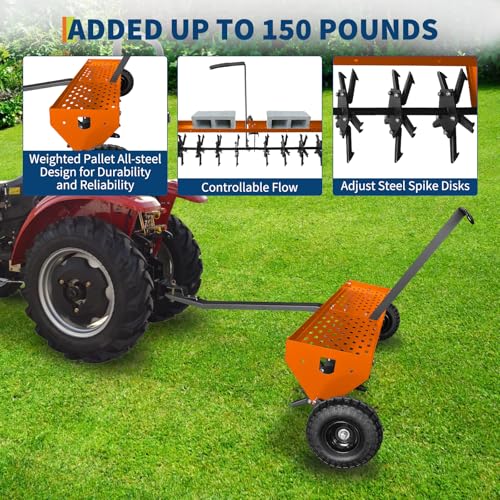 Heavy Duty 48" Tow Behind Lawn Core Aerator – Galvanized Steel Construction, 3" Spikes, Inflatable Wheels, All-Purpose Hitch – Ideal for Lawn Tractor, Mower, ATV – Yard, Garden, Farm Tool Set