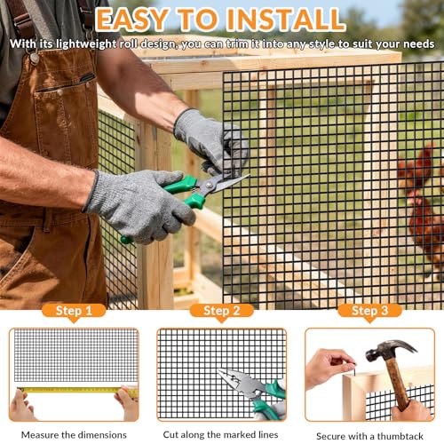 Black PVC Coated Chicken Wire Fencing, 1/4 Inch Mesh, 48 Inch x 100 Foot, 23 GA Welded Wire Hardware Cloth Roll, Heavy Duty Farm & Ranch Garden Border Fence, Poultry Netting, Animal Barrier - size: 48inx100ft 1/4inch