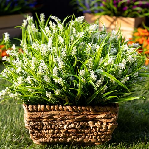 AXYLEX Artificial Lavender Flowers Outdoor, 20 Bundles Fake Plants (White) - color: White