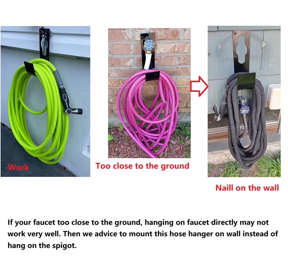 Garden Hose Hanger Wall Mount Heavy Duty Hose Holder Hook for 150ft 100ft 75ft 50ft Expandable Hose (Large, Black) - size: 1 Pack Large