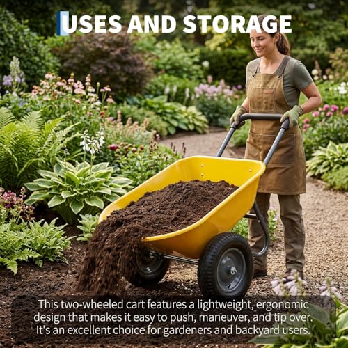 600Lb Wheelbarrow Dump Garden Cart with 2 14" All Terrain Wheels - style: Yellow- 2 Wheels
