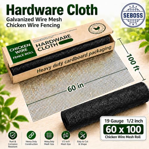 SEBOSS Black Hardware Cloth 1/2 inch Chicken Wire 60'' x 100' 19-Gauge - size: 1/2 inch 60''x100'