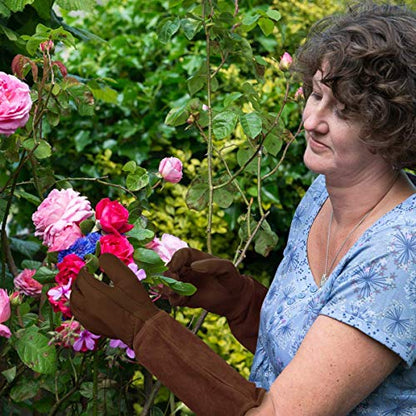 Rose Pruning Gloves for Men and Women. Goatskin Leather Gardening Gloves - color: White-m