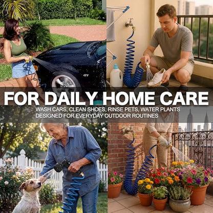 50FT Blue EVA Coil Garden Hose with Metal Fittings - color: Blue, size: 50 Feet