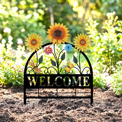 4 Pack Sunflower Garden Fence Metal Butterfly Flower Design - style: Sunflower