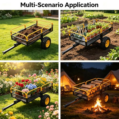 Trailer Tow Behind Dump Cart 1000 lbs Load Capacity Heavy Duty ATV UTV Yard Garden Trailer Pull Behind Dump Trailer for Lawn Mower Tractor， Yellow - color: Yellow