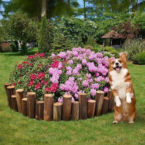 Wood Garden Edging, Natural Wooden Solid Log Fence Border Decorative for Flower Bed Barriers and Landscape Fencing, 6.9 in H x 3.0 ft L, 1.9 in Diameter (2PACK)