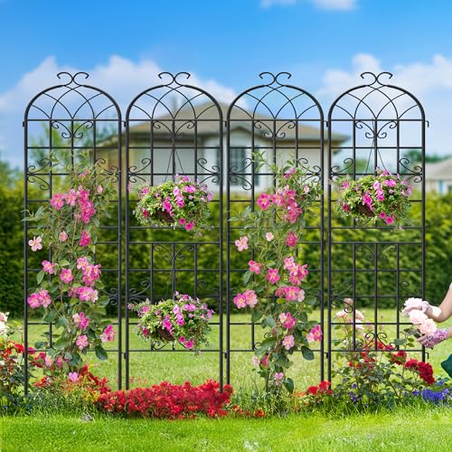 4-Pack 87" x 20" Butterfly Arch Black Metal Garden Trellises - color: 4 Pack 87"- Butterfly Black
