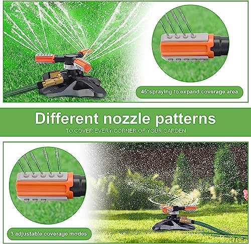 Garden Sprinkler,Upgrade Lawn Sprinklers Automatic 360 Degree Rotating Irrigation Grass Water Sprayer System,Garden Hose Sprinkler for Yard/Built in 36 Units Angle Spray Nozzles(Orange)-1Pack - color: Orange