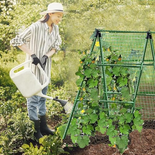 Cucumber Trellises A Frame Plant Supports Green Trellis for Cucumber, Climbing Plants Vegetables Flowers (Green) 47x15in