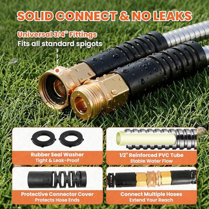Cesun 100 ft Metal Garden Hose with 10 Function Nozzle, 100 foot x 5/8" - size: 100ft Male to Female