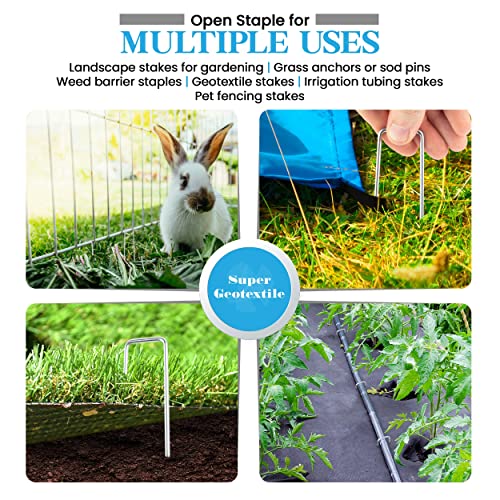 Super Geotextile Landscape Staples - Heavy Duty 11 Gauge Galvanized U-Shaped Sod Pins for Weed Barrier and Landscaping Fabric Stakes - Extra Strong - 1" x 6" (1000 pcs) - size: 1000 Pcs x 6"